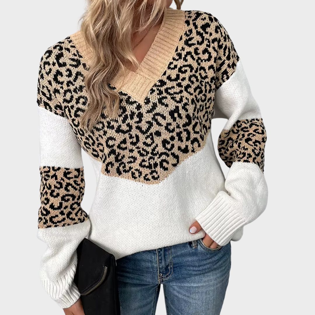 Leopard Colorblock V-Neck Sweater 6