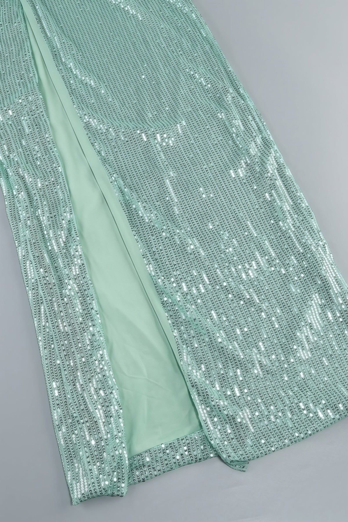 Sequin Spaghetti Strap Twist Front High Split Mermaid Gown - View 7
