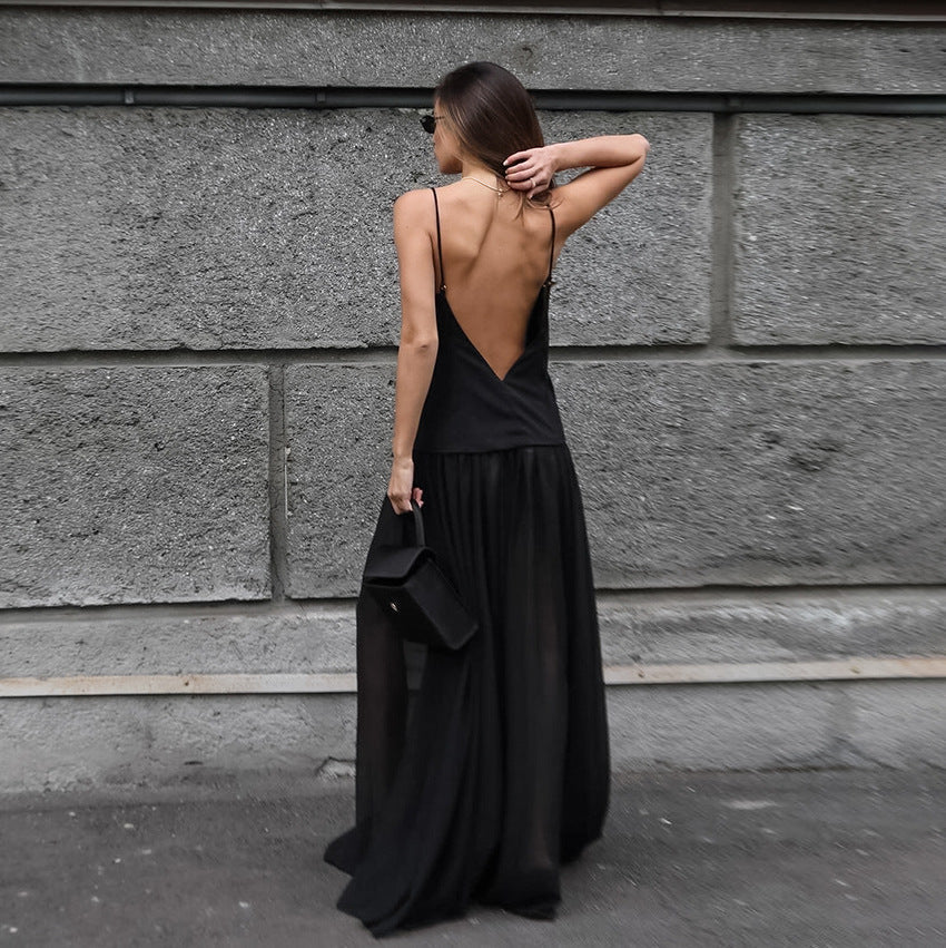 Chiffon V-Neck Spaghetti Strap Flowy Maxi Dress - View 4