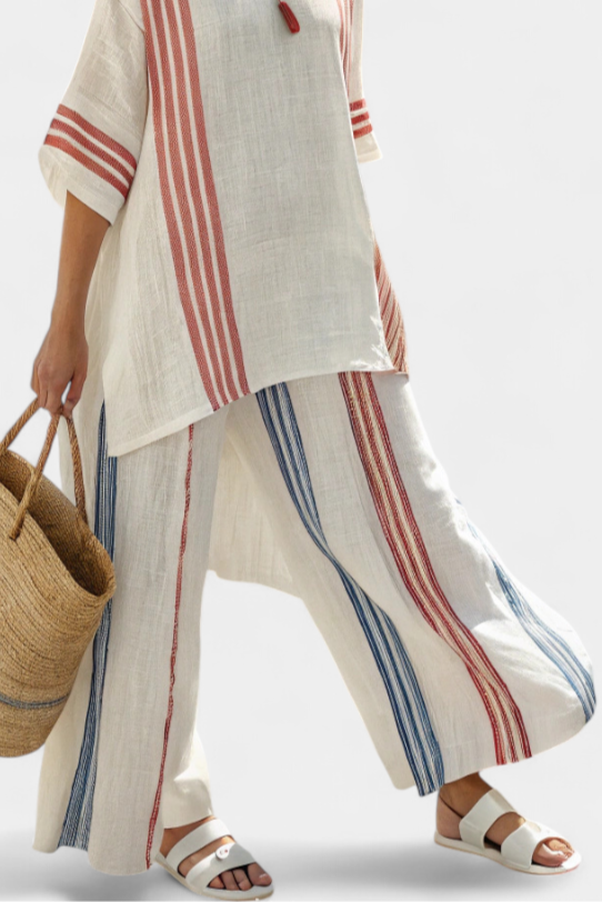 Striped Short Sleeve Tunic and Wide Leg Pants Two Piece Set 4