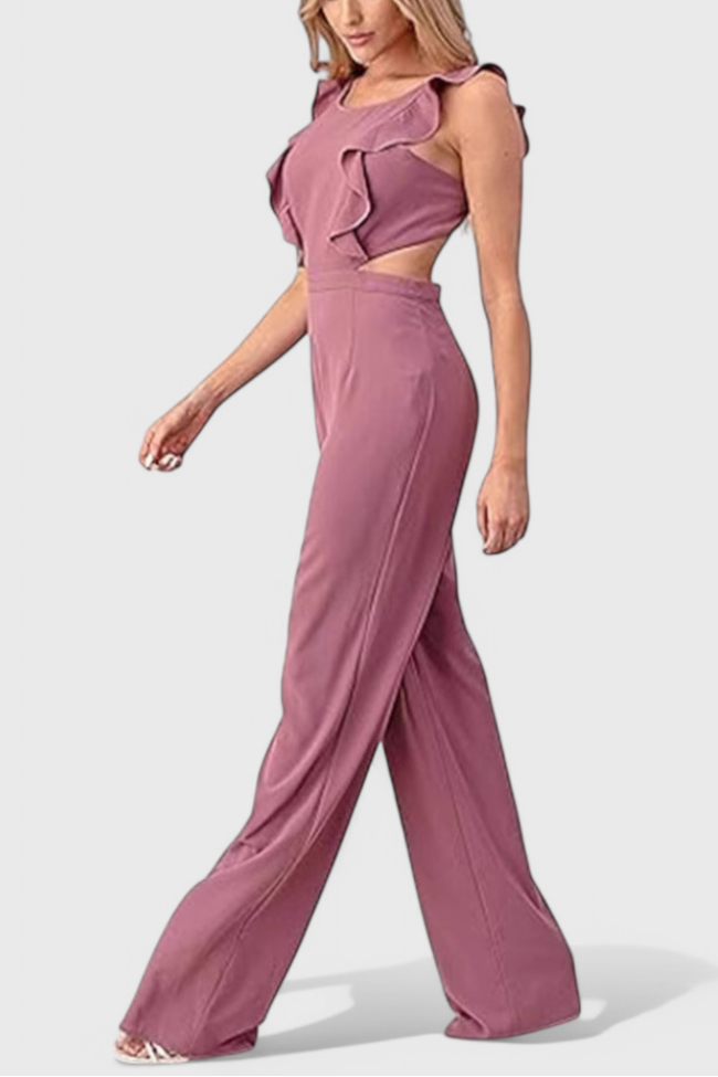 Ruffle Cut Out Sleeveless Wide Leg Jumpsuit