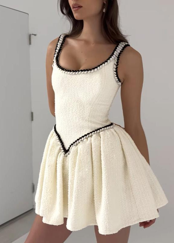 Knit Square Neck Sleeveless Contrast Trim Fit and Flare Mini Dress - View 4