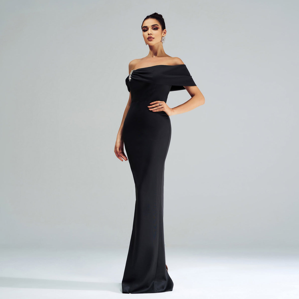 Satin Off Shoulder Mermaid Evening Gown - View 4