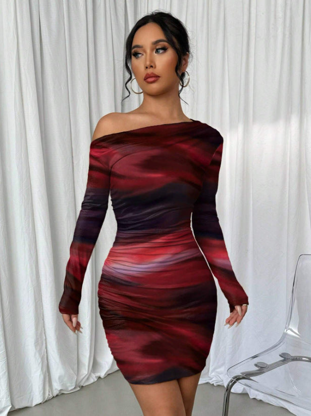Stitch sheer mesh see through abstract off shoulder mini dress - View 6