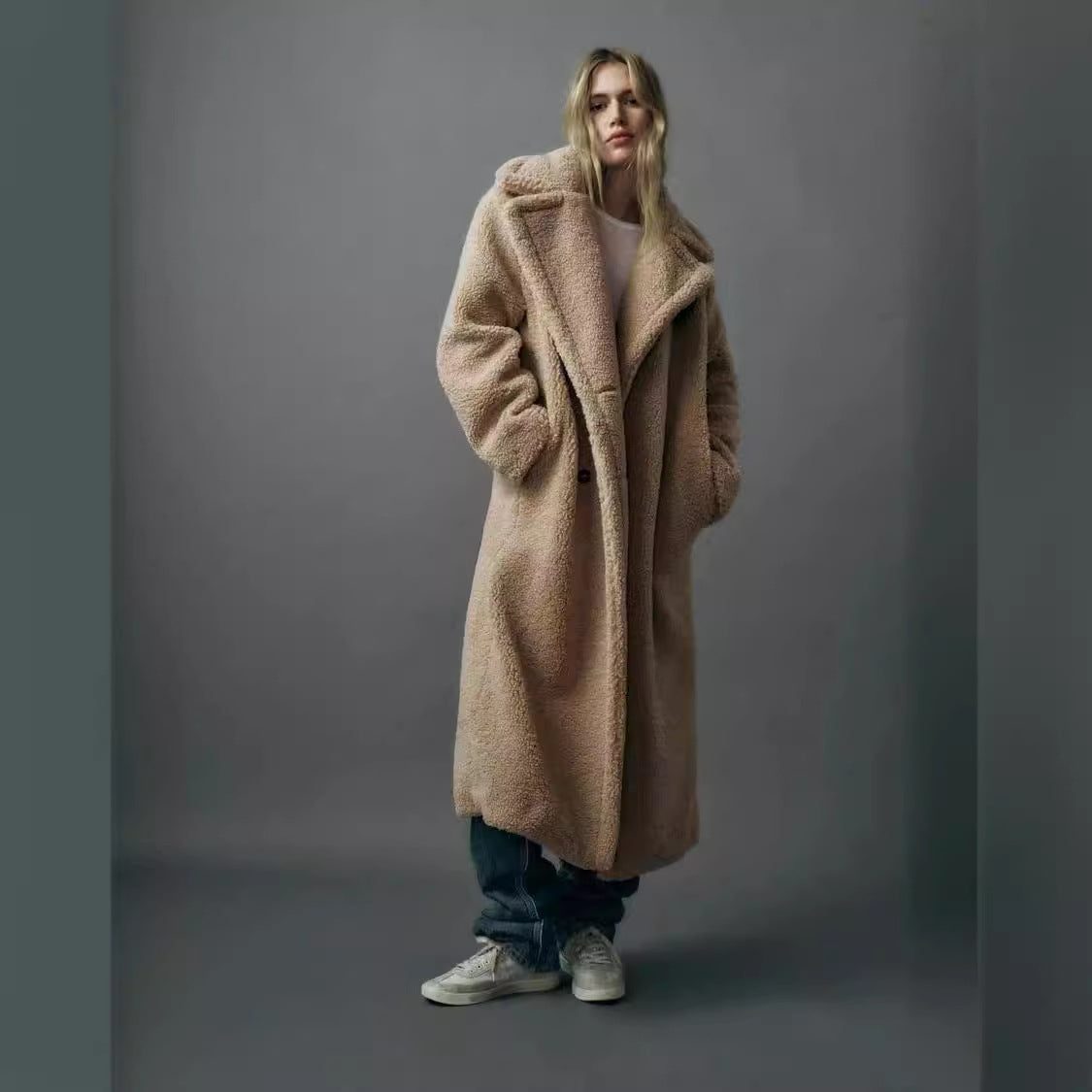 Faux Shearling Longline Teddy Coat
