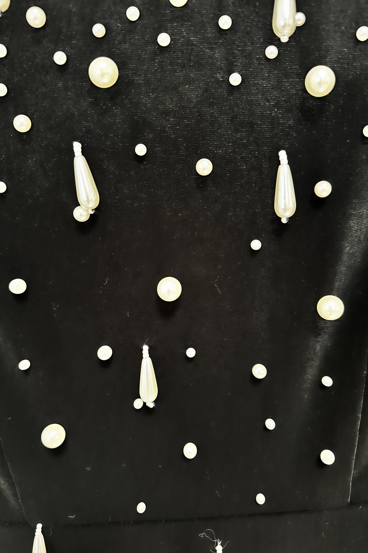 Velvet Mock Neck Long Sleeve Pearl Beaded Column Maxi Gown - View 6