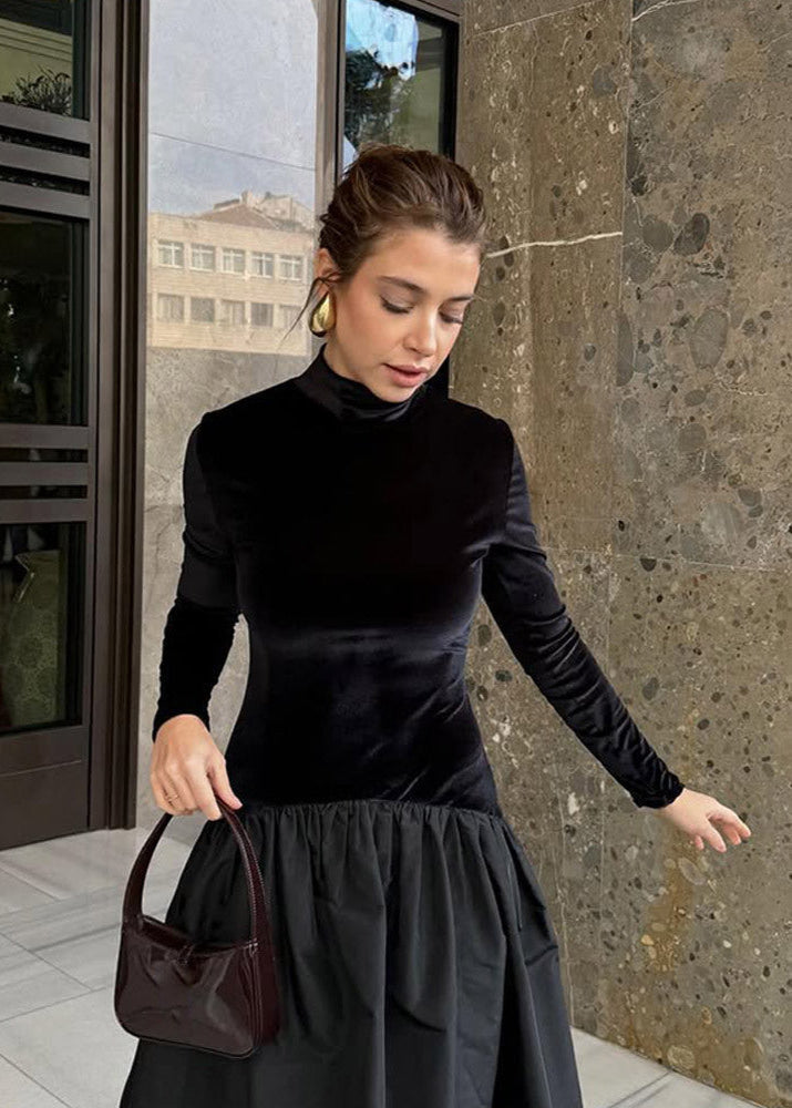 Elise Velvet & Taffeta Maxi Dress in Black - View 3
