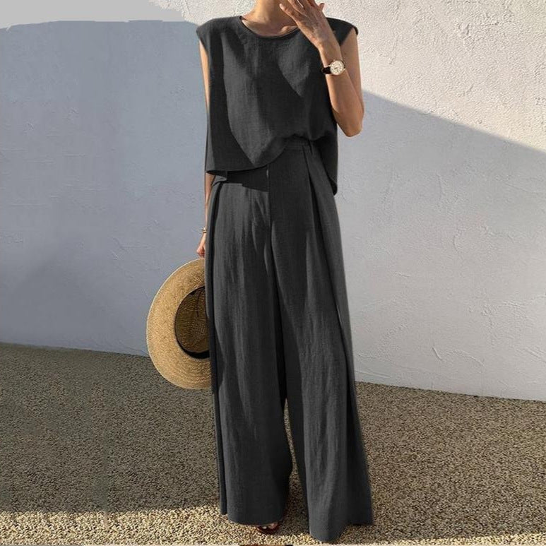 Sleeveless Twist Hem Top and Wide Leg Pants Two Piece Set 6