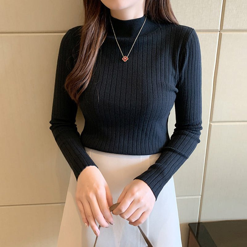 Mock Neck Long Sleeve Ribbed Slim Fit Knit Top 7