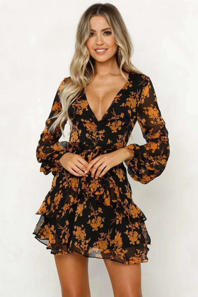 Floral Chiffon Deep V-Neck Short Sleeve Tiered Ruffle Mini Dress - View 2