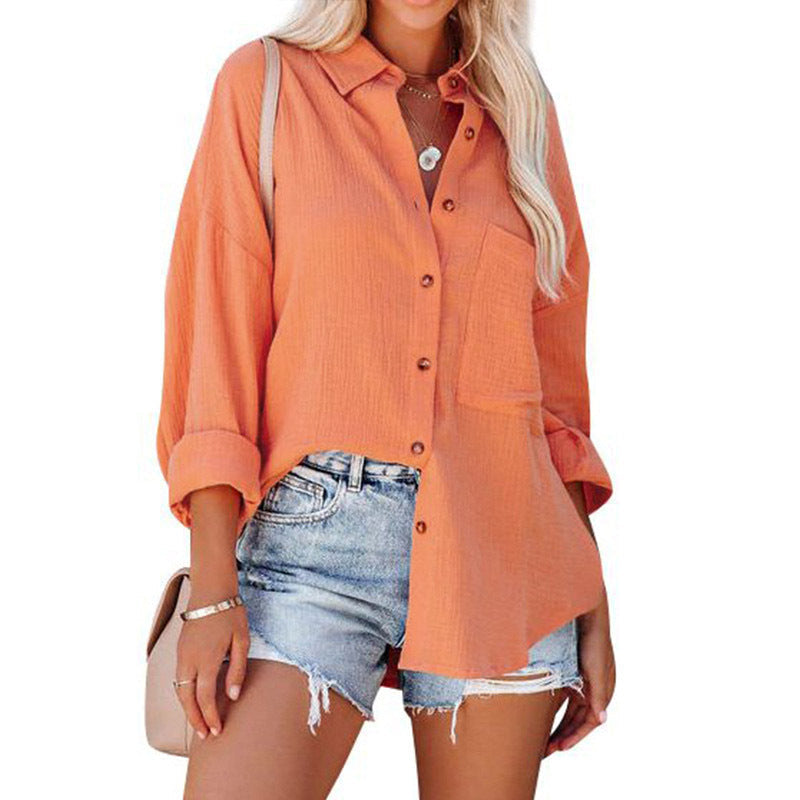 Collared Long Sleeve Button Down Textured Pocket Shirt 3