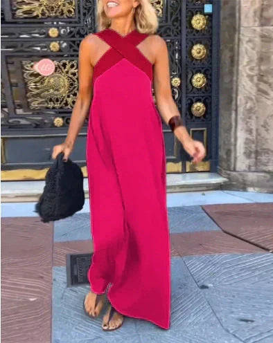 Cross Front Halter Neck Sleeveless Maxi Dress 9