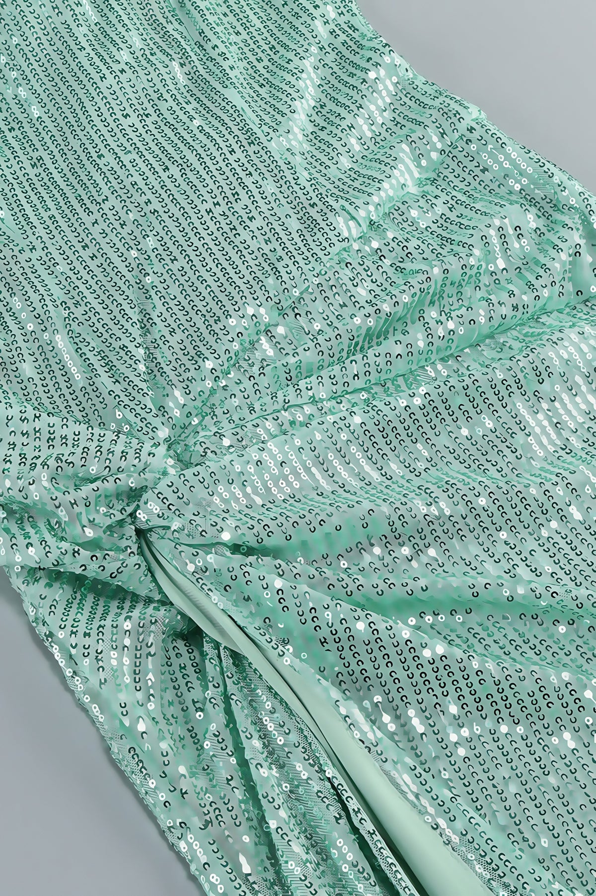 Sequin Spaghetti Strap Twist Front High Split Mermaid Gown - View 6