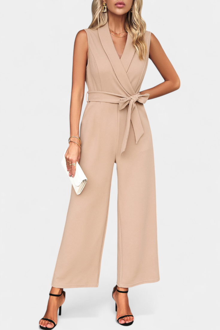 Wrap V-Neck Belted Sleeveless Wide Leg Jumpsuit 3