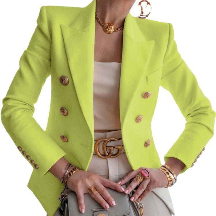 Peak Lapel Double Breasted Gold Button Blazer 4