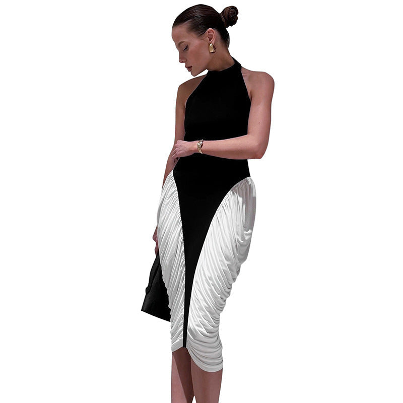 Halter Neck Ruched Draped Asymmetric Bodycon Midi Dress - View 5