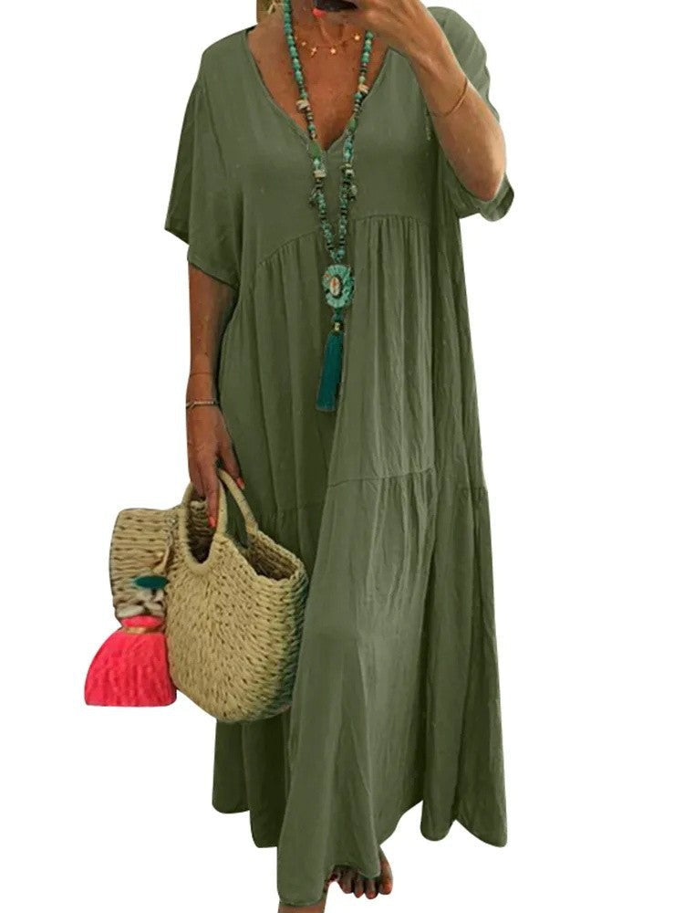 V-Neck Short Sleeve Tiered Maxi Dress Summer 8