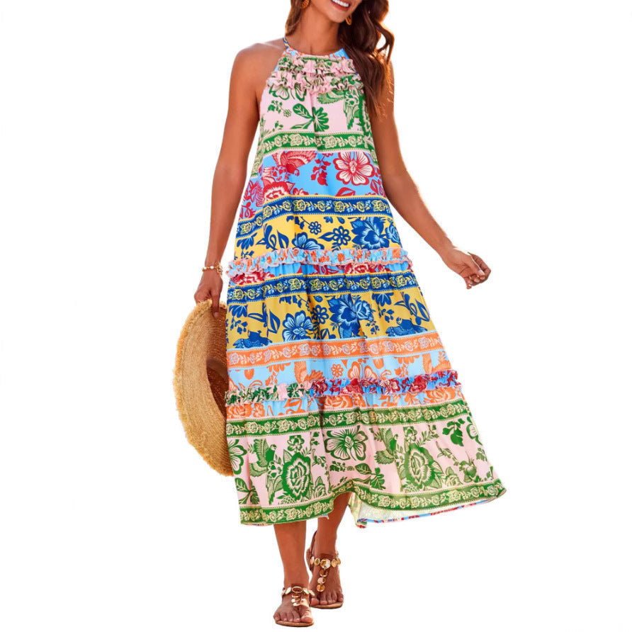 Floral Print Halter Neck Tiered Maxi Dress 2