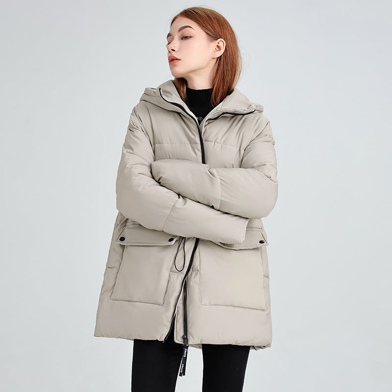Hooded Zip Front Drawstring Longline Puffer Jacket 2