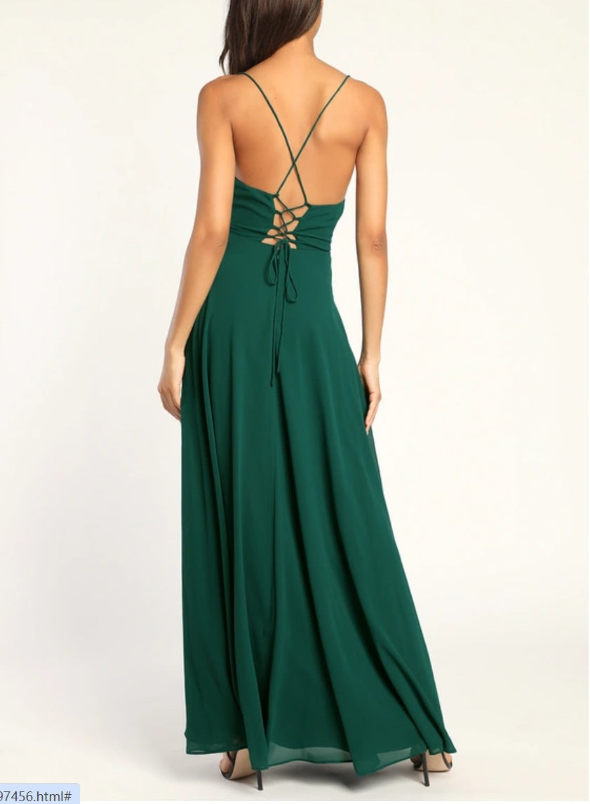 Chiffon Cowl Neck Lace Up Back High Split Maxi Dress - View 17