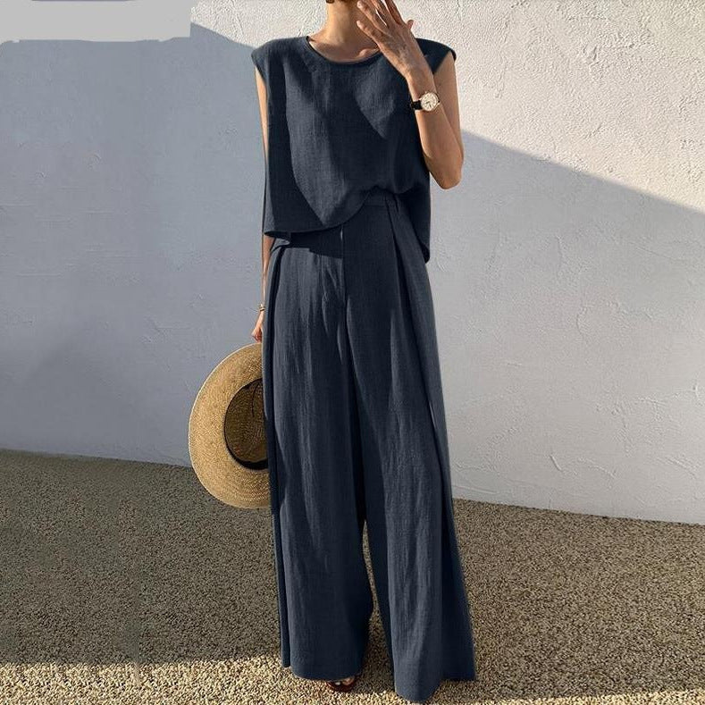 Sleeveless Twist Hem Top and Wide Leg Pants Two Piece Set 8