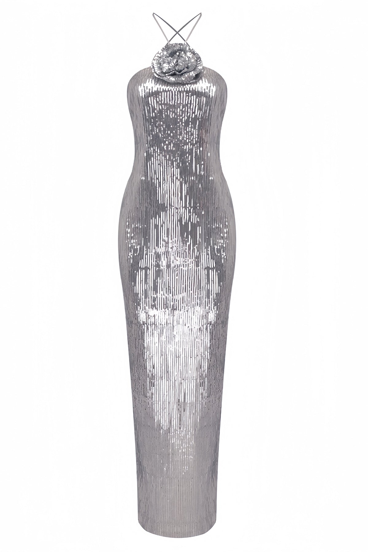 Sequin One Shoulder Rosette Bodycon Maxi Gown - View 4
