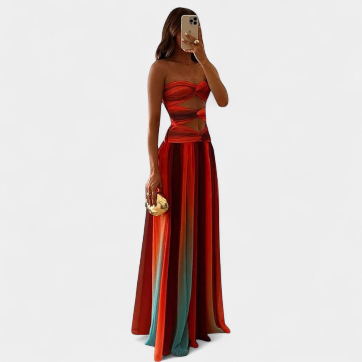 Strapless Cut Out Ombre High Split Maxi Gown 3