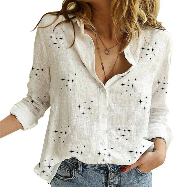 Star Print Long Sleeve Button Front Shirt 2
