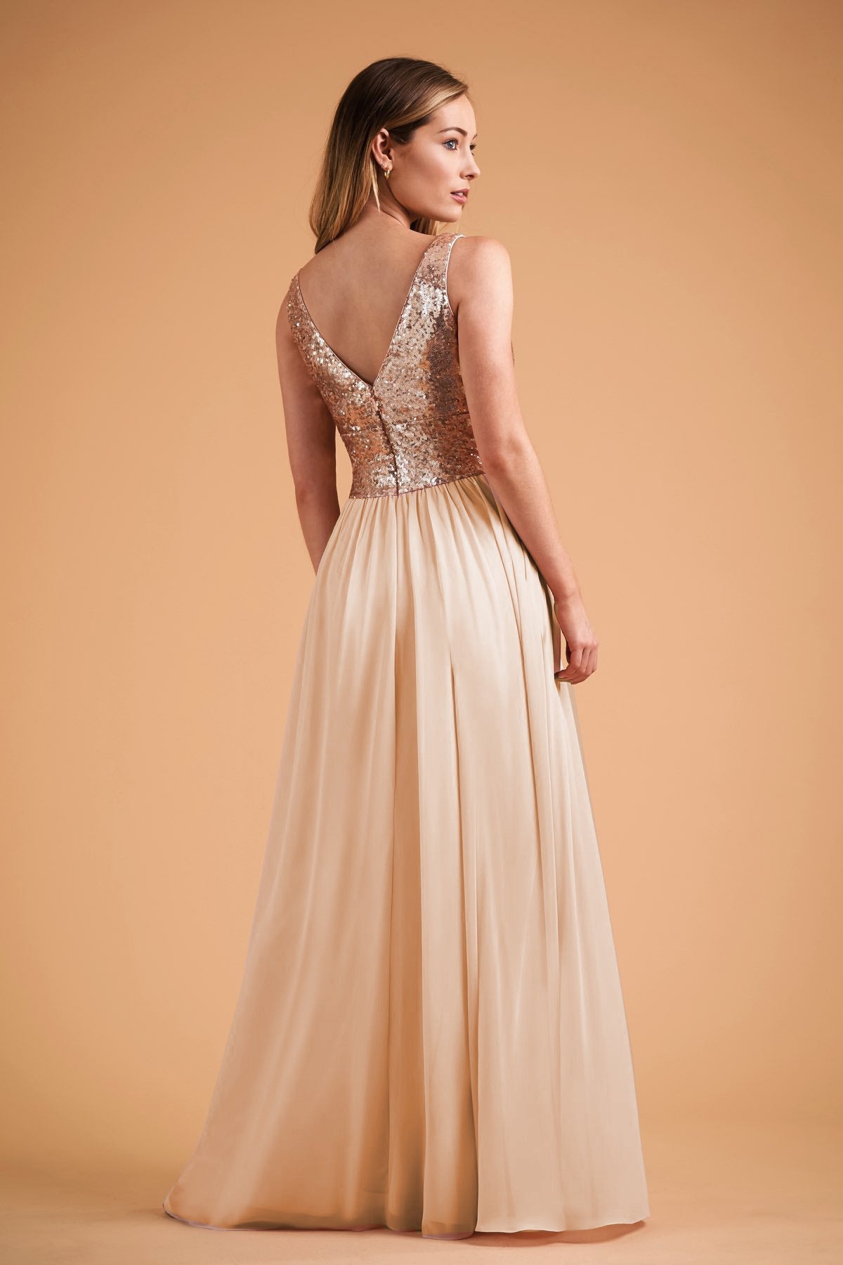 Sequin V-Neck Sleeveless Chiffon A-Line Bridesmaid Gown - View 2