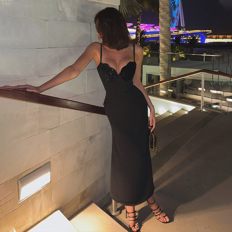 Sequin Sweetheart Spaghetti Strap Bustier Fishtail Midi Dress - View 3