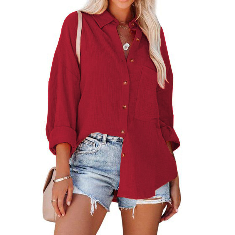 Collared Long Sleeve Button Down Textured Pocket Shirt 9