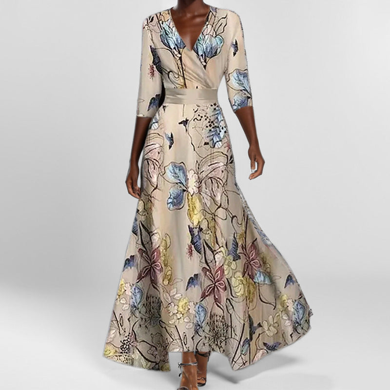 Abstract Print Deep V-Neck Wrap Maxi Dress 8