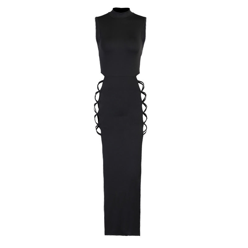 Bandage Mock Neck Side Lace Up Cut Out Bodycon Mini Dress - View 5