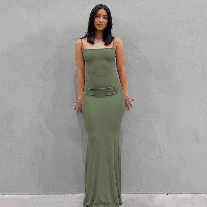 Scoop Neck Spaghetti Strap Bodycon Mermaid Maxi Dress 2
