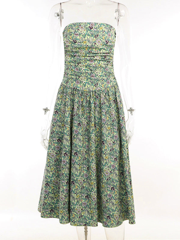 Strapless Ruched Floral Bubble Hem Mini Dress 3