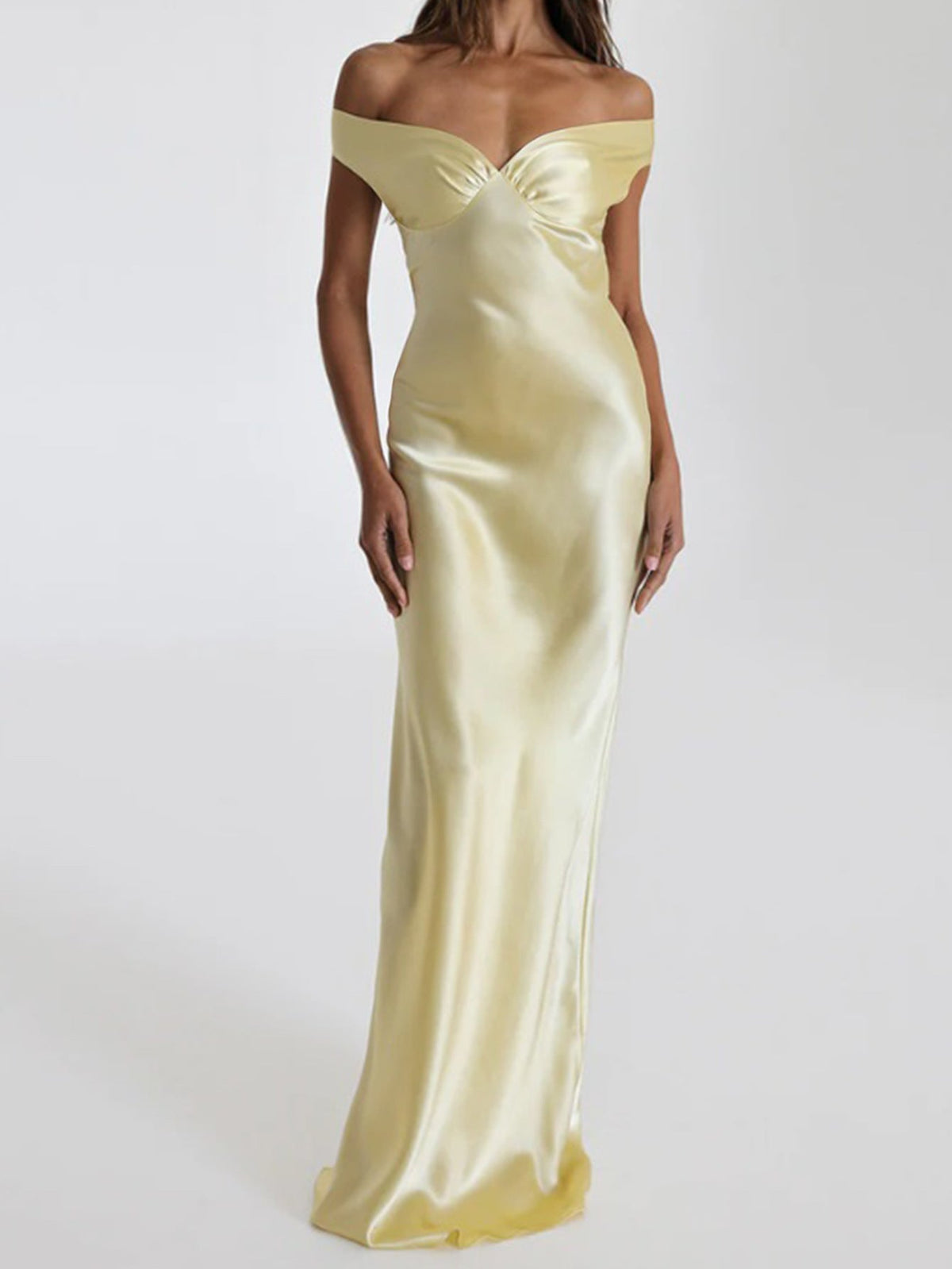 Off Shoulder Sweetheart Twist Front Satin Maxi Dress 11