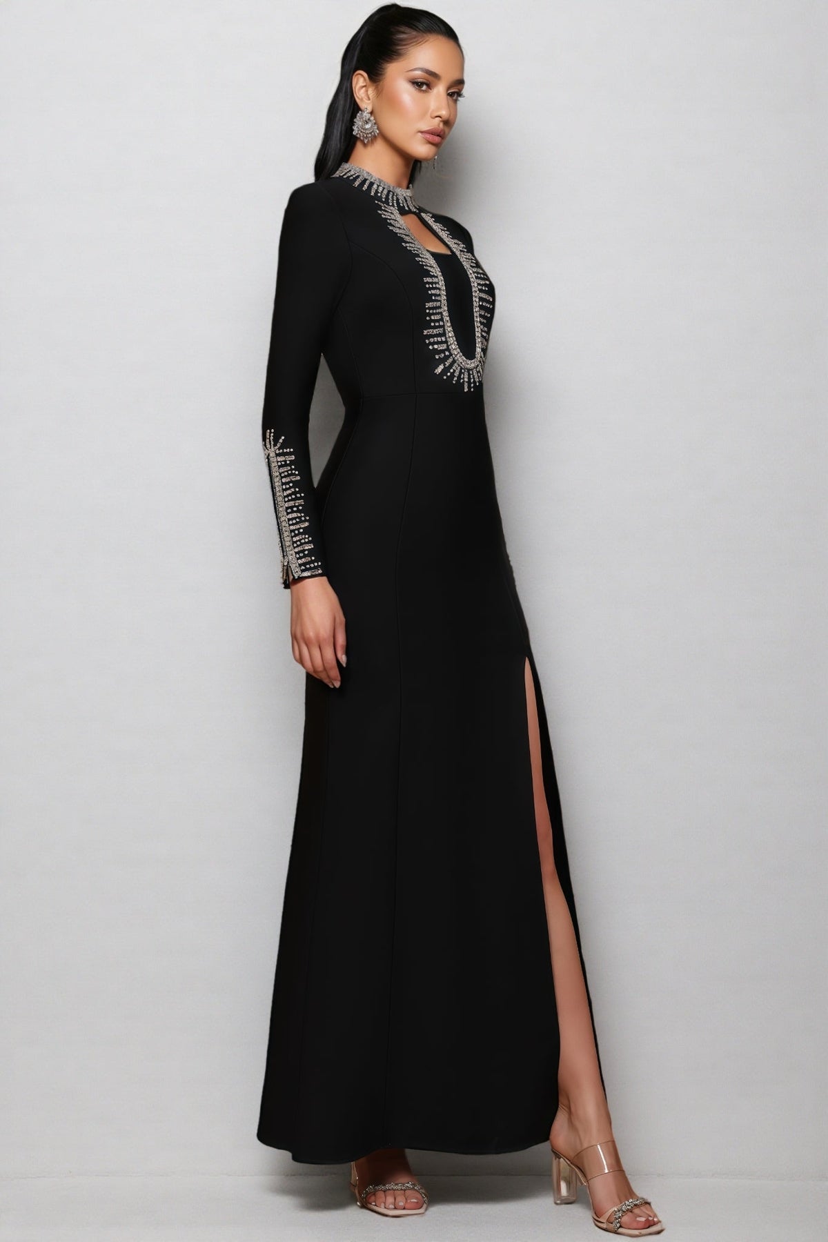Nyred Black Sequined High Split Maxi Dress - View 6