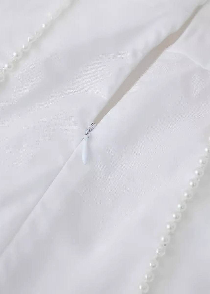 Halter Neck Rose Applique Pearl Trim A-Line Mini Dress in White - View 8