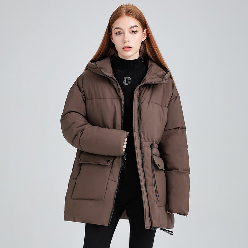 Hooded Zip Front Drawstring Longline Puffer Jacket 3