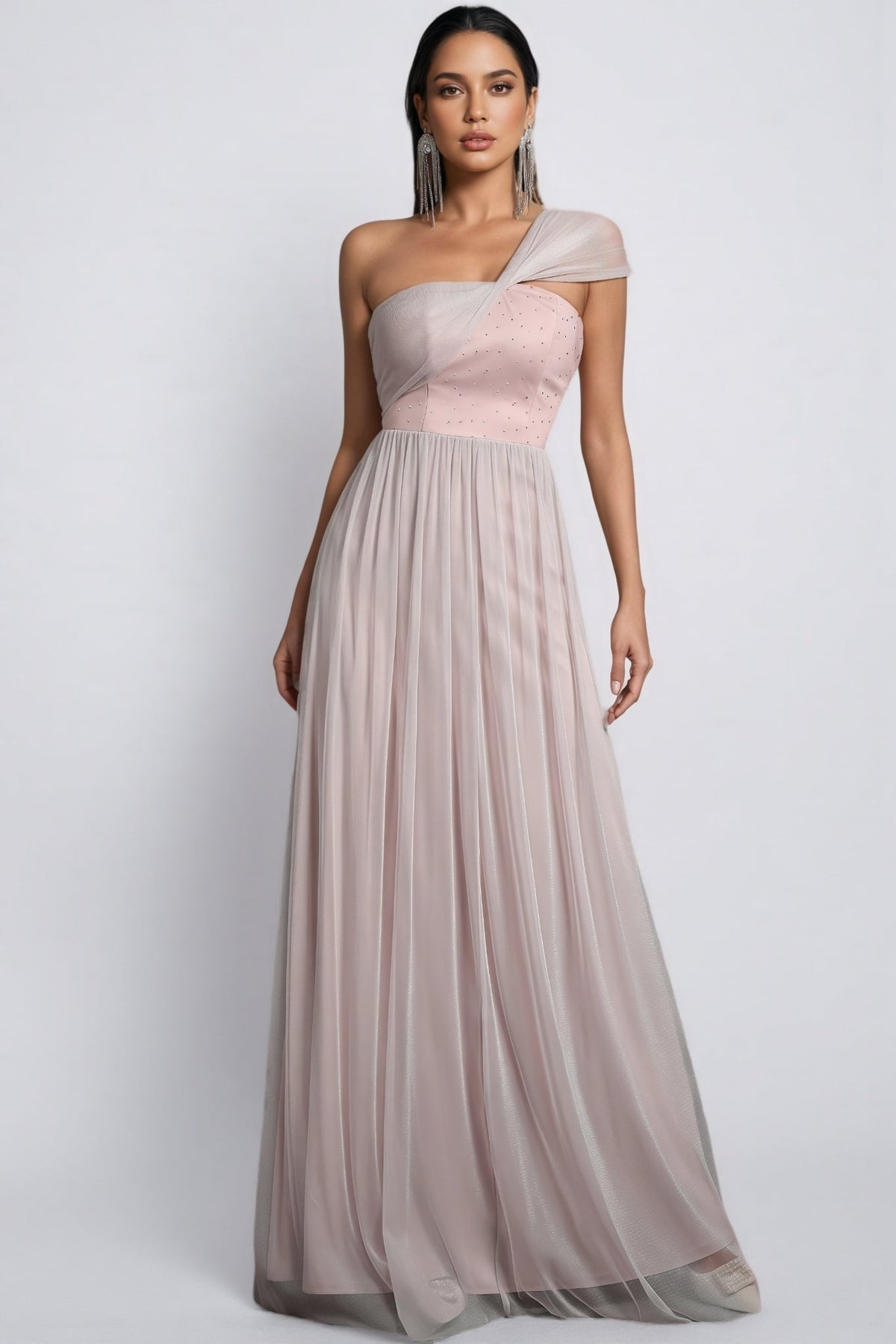 Ayven Pink One-Shoulder Mesh Maxi Dress - View 3