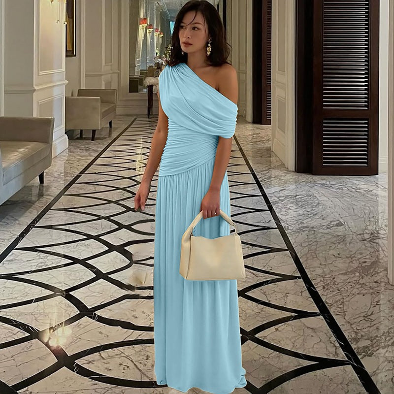 One Shoulder Draped Ruched Maxi Gown 4