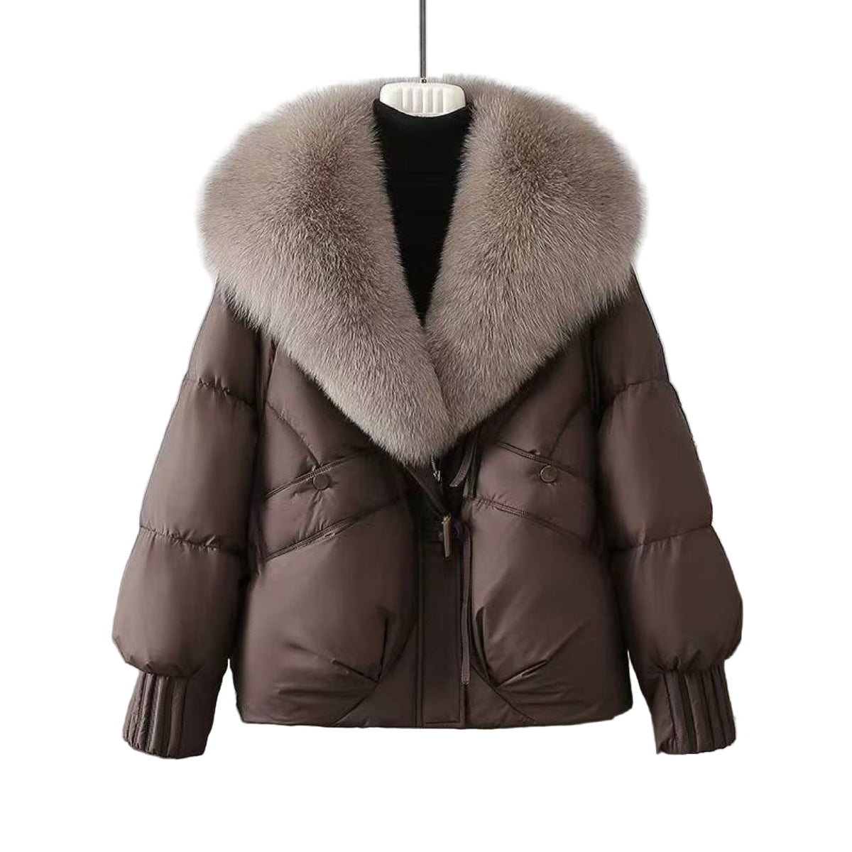 Faux Fur Collar Toggle Front Cropped Puffer Jacket 2