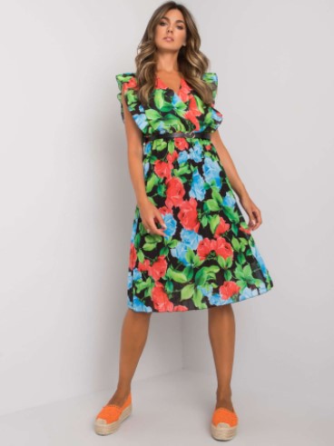Floral V-Neck Flutter Sleeve Belted Pleated Midi Dress - View 6