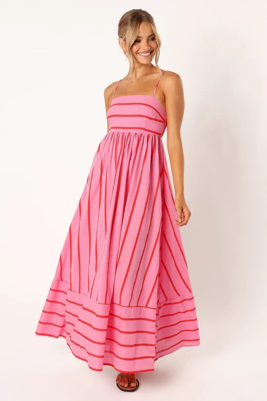 Striped Square Neck Spaghetti Strap Maxi Dress 2