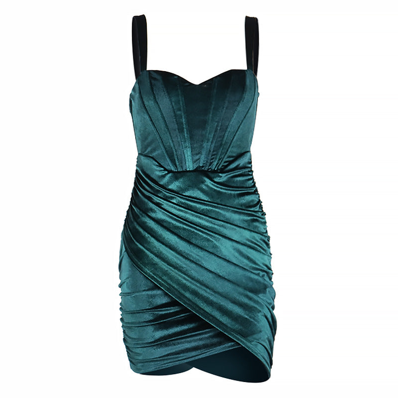 Velvet Sweetheart Corset Bodice Horizontal Ruched Bodycon Mini Dress - View 5