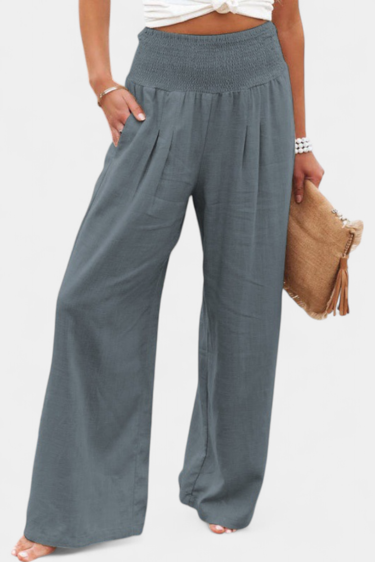 High Waist Smocked Wide Leg Pants 4