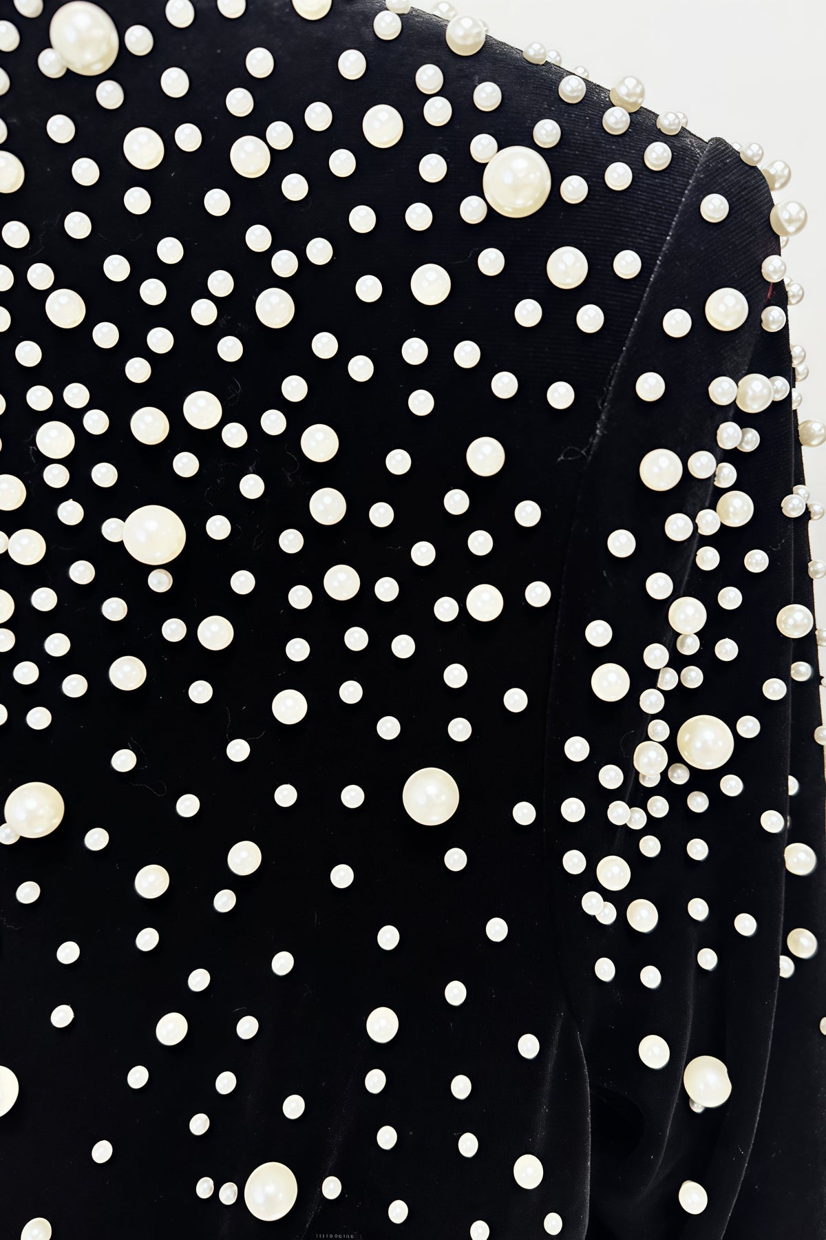 Velvet Mock Neck Long Sleeve Pearl Beaded Column Maxi Gown - View 4