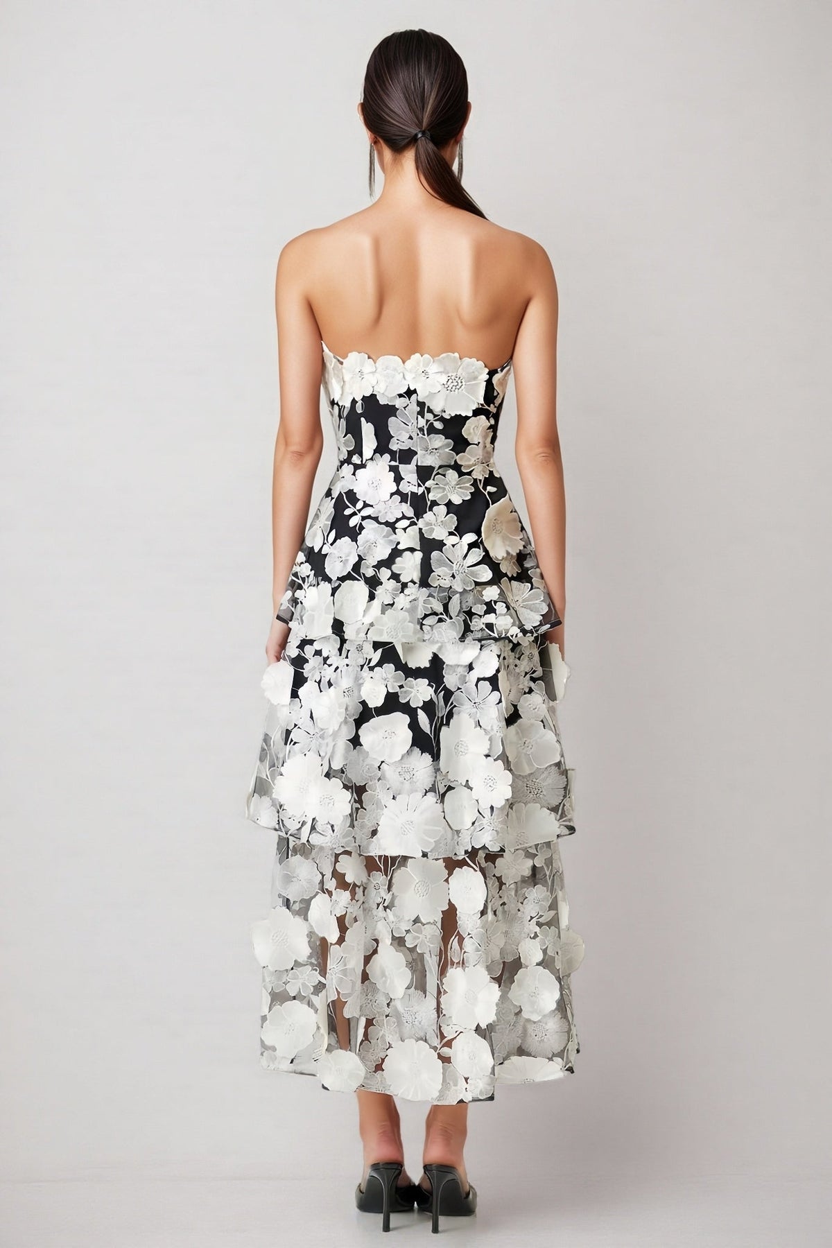 Rena Solid Colour 3D Floral Embellishment Maxi Dress - View 3