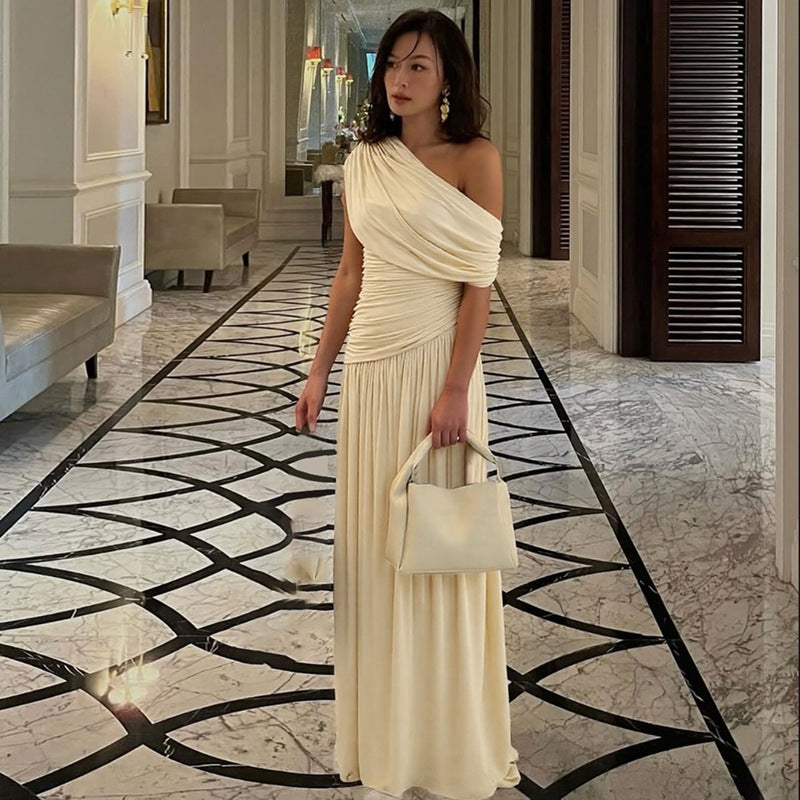 One Shoulder Draped Ruched Maxi Gown 2