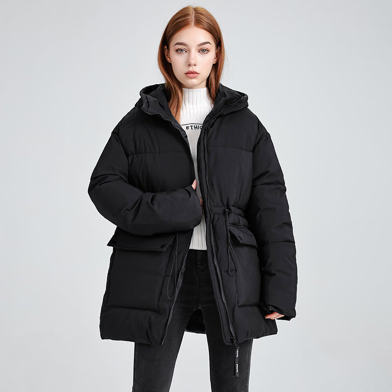 Hooded Zip Front Drawstring Longline Puffer Jacket